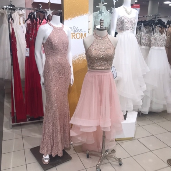 David’s Bridal Two Piece Pink Mesh Prom Dress - Picture 3 of 3